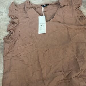 Beige Sleeveless Ruffled Blouse